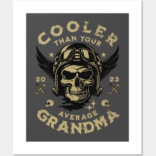 Cooler than your average grandma | cool grandma; biker grandma; grandma gift; motorbike; motorcycle; motorbike riding grandma; cool; skull Posters and Art